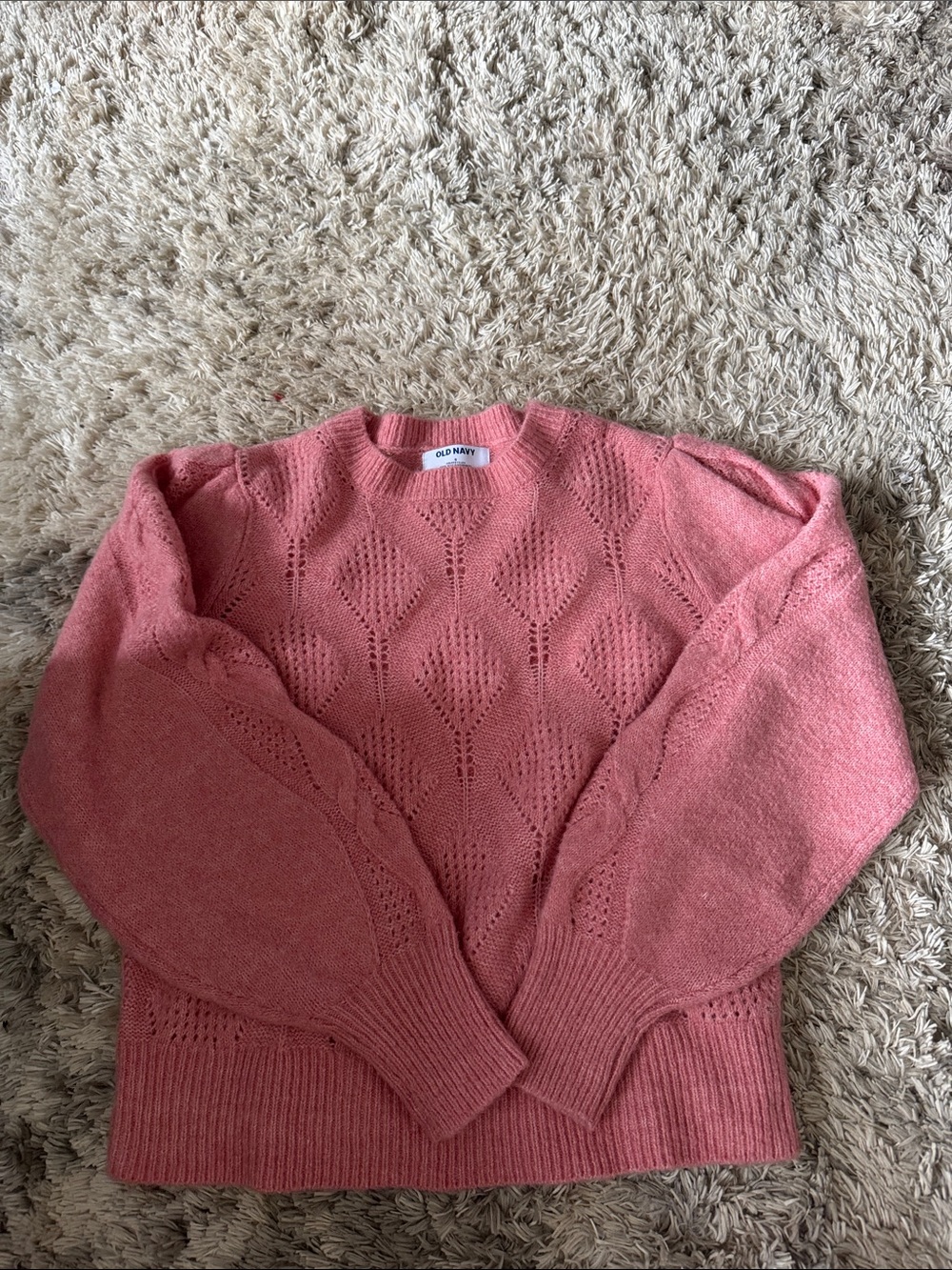 Old Navy Women's Rose Pink Openwork Crewneck Sweater